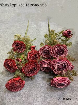 AH10MN-014 Silk Cloth Artificial Flower Rose Bunch/Bouquet