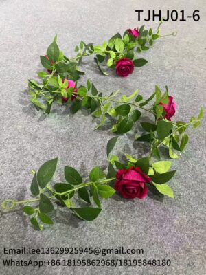 TJHJ01-6 Silk Cloth Artificial Flower Rose Vine Chain